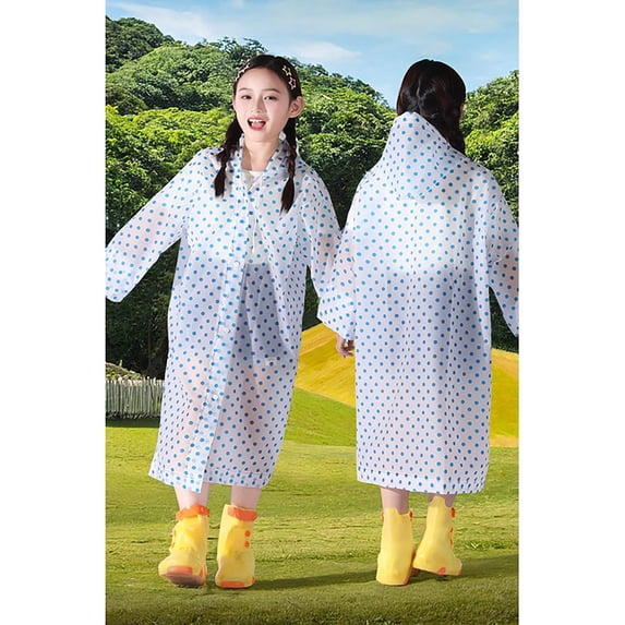 Rain Ponchos for Kids Reusable,Thickened EVA Travel Raincoat Jacket with Hoods and Sleeves Cute Polka Dot Print (Light Blue 4-9 Years)