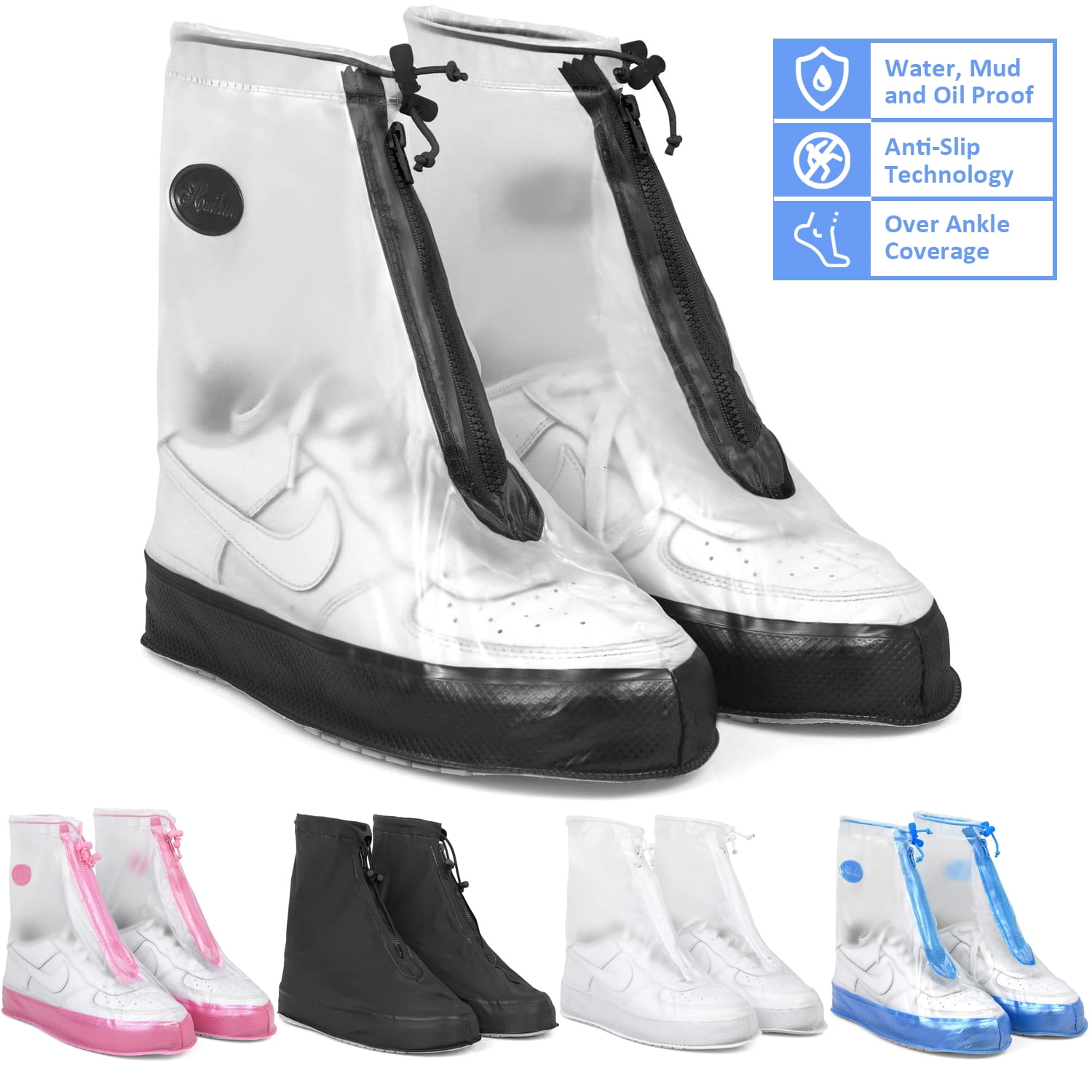 Rain Shoe Covers Waterproof Shoe Covers for Men Women Reusable Galoshes Overshoes Clear/Black