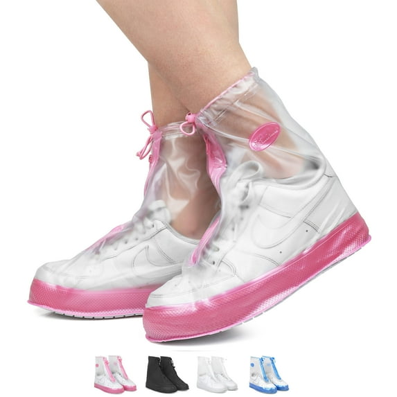 Rain Shoe Covers Waterproof Shoe Covers for Men Women Reusable Galoshes Overshoes Clear/Pink, XXX-Large
