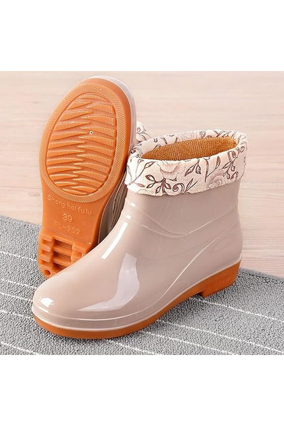 Rain Shoes for Women,Gardening Boots,Waterproof Garden Shoe for Women – Outdoor Slip-On Rain and Garden Clogs with Premium Comfort Support Insole,Women's Flats Non-slip Round(Beige 36)