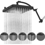 Rain Shower Head, 13'' High Pressure Rainfall 5 Spray Mode Showerhead with 16" Shower Head Extension Arm, Solid Brass Adjustable Shower Arm Extender, Waterfall fixed Showerheads, Matte Black