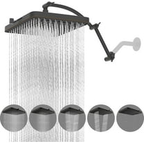 Rain Shower Head, 13'' High Pressure Rainfall Square 5 Spray Mode Showerhead with 16" Shower Head Extension Arm, Solid Brass Adjustable Shower Arm Extender, Waterfall fixed Showerheads, Chrome