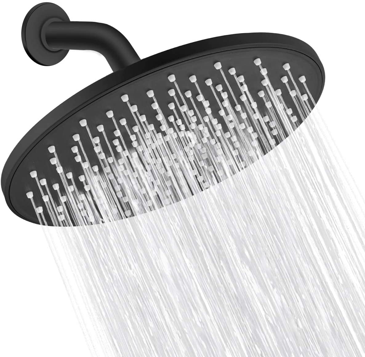 Rain Shower Head 9In High Pressure Showerhead - Tool Free Installation- with Large Spray Surfaces and 200 Nozzles for Delicate and Unstimulate Shower Experience (EM-001 Matte Black/Black)