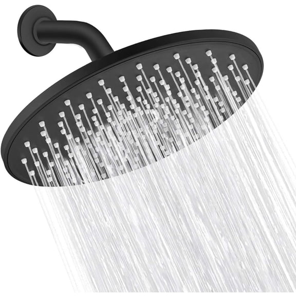 Rain Shower Head 9In High Pressure Showerhead - Tool Free Installation- with Large Spray Surfaces and 200 Nozzles for Delicate and Unstimulate Shower Experience (EM-001 Matte Black/Black)