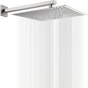Rain Shower Head Brushed Nickel with Extension Arm 12 Inch Square Shower Head with 16 Inch Shower Arm Large Stainless Steel Rainfall Showerhead Waterfall Full Body Coverage