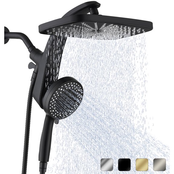 KESTE 12 Inch High Pressure Rain Shower Head with Magnetic Handheld Shower Heads, 3+8+1 Spray Setting, Detachable Showerheads with 60" Hose for Bathroom, Black