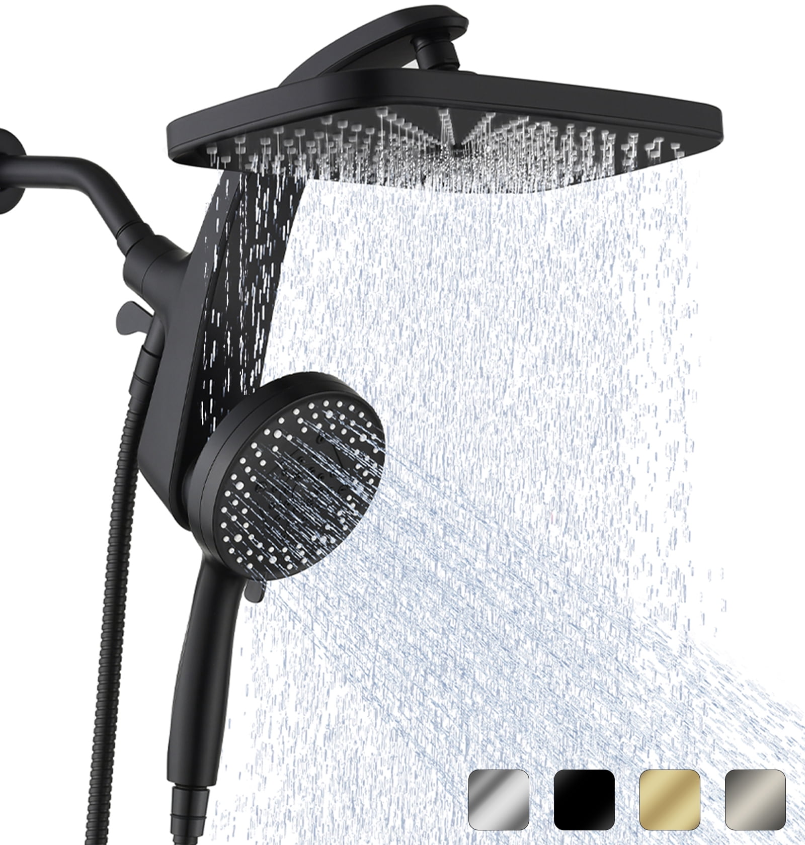 KESTE 12 Inch High Pressure Rain Shower Head with Magnetic Handheld Shower Heads, 3+8+1 Spray Setting, Detachable Showerheads with 60" Hose for Bathroom, Black