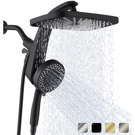 KESTE 12 Inch High Pressure Rain Shower Head with Magnetic Handheld Shower Heads, 3+8+1 Spray Setting, Detachable Showerheads with 60" Hose for Bathroom, Black