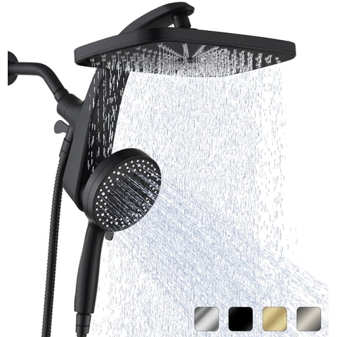 KESTE 12 Inch High Pressure Rain Shower Head with Magnetic Handheld Shower Heads, 3+8+1 Spray Setting, Detachable Showerheads with 60" Hose for Bathroom, Black
