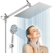 Rain Shower Head with Handheld,  8'' High Pressure Rainfall 9 Settings Shower Head with 11'' Extension Arm, Holder & Hose, Anti-leak Waterfall, Chrome