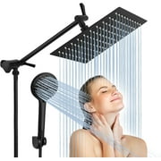 Rain Shower Head with Handheld,  8'' High Pressure Rainfall 9 Settings Shower Head with 11'' Extension Arm, Holder & Hose, Anti-leak Waterfall, Chrome