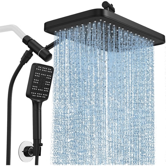 Rain Shower Head with Handheld Spray Combo Set, Adjustable 12" Rainfall Dual Shower Head, Double&Tandem Shower Head, Waterfall Showerhead Bathroom -Matte Black