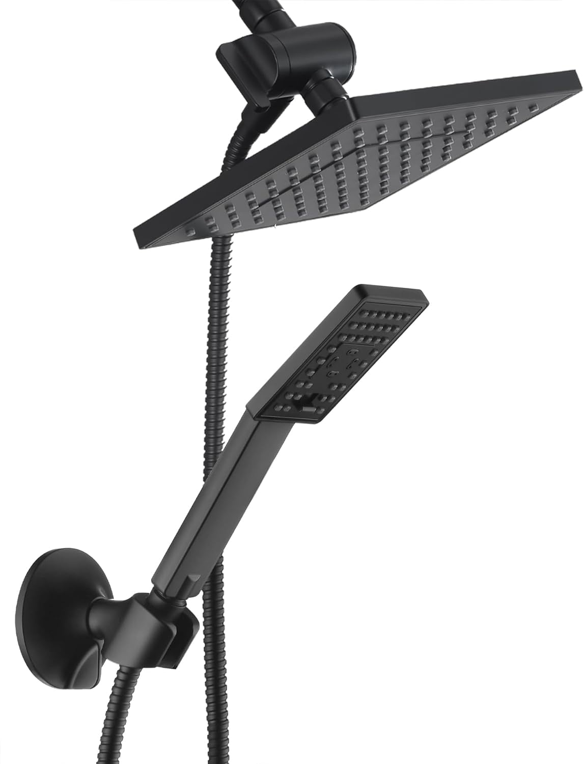 Rain Shower Head with Handheld Spray, High Pressure Square Showerhead Combo with Rainfall & Handheld, Detachable Dual Shower with Anti-Clog Nozzles, 60" Hose, Matte Black