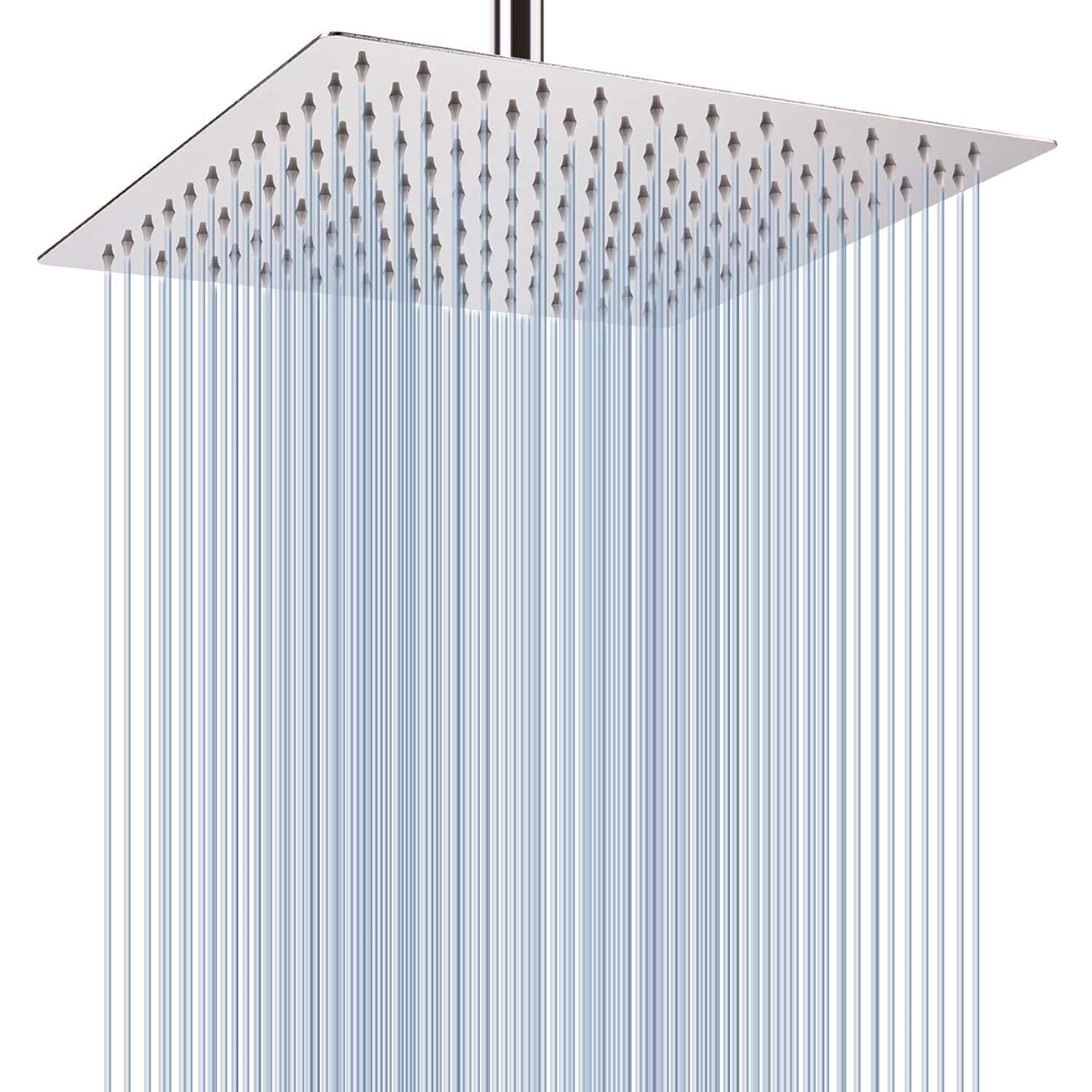 Rain Shower Head - High Flow Large Rainfall Heads Made Of Stainless Steel Waterfall Bathroom Square Showerhead Ceiling Or Wall Mount (12" Chrome)