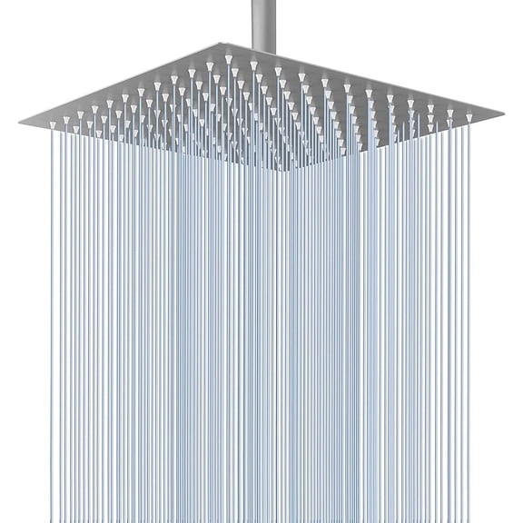 Rain Shower Head - High Flow Large Rainfall Shower Heads Made of Stainless Steel - Waterfall Bathroom Square Showerhead - Ceiling or Wall Mount (12" Brushed Nickel)