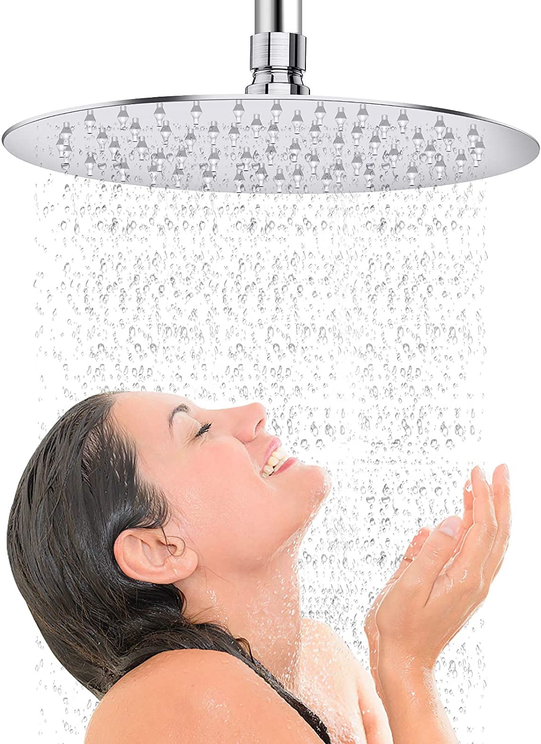 Rain Shower Head - High Flow Shower Head Made Of 304 Stainless Steel - Universal Wall And Ceiling Mount (10" Chrome)