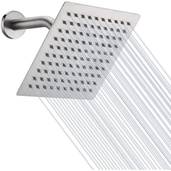 Rain Shower Head, High Flow Stainless Steel Square Rainfall Shower, High Pressure Design, Awesome Shower Experience Even At Low Water Flow (8 Inch, Brushed Nickel)