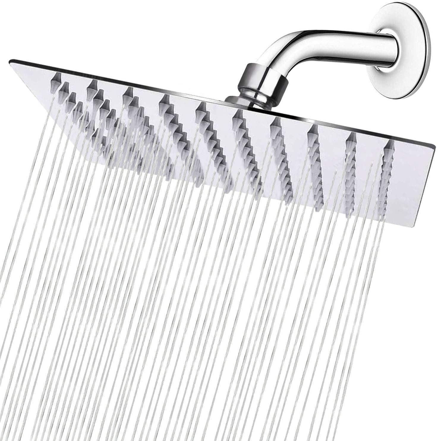 Rain Shower Head, High Flow Stainless Steel Square Rainfall Shower, Pressure Design, Awesome Experience Even At Low Water (8 Inch, Chrome Finish)