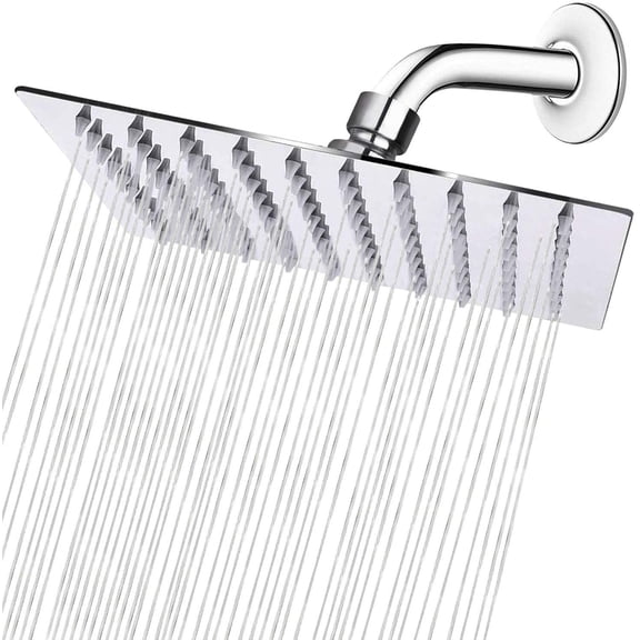Rain Shower Head, High Flow Stainless Steel Square Rainfall Shower, High Pressure Design, Awesome Shower Experience Even At Low Water Flow (8 Inch, Chrome Finish)