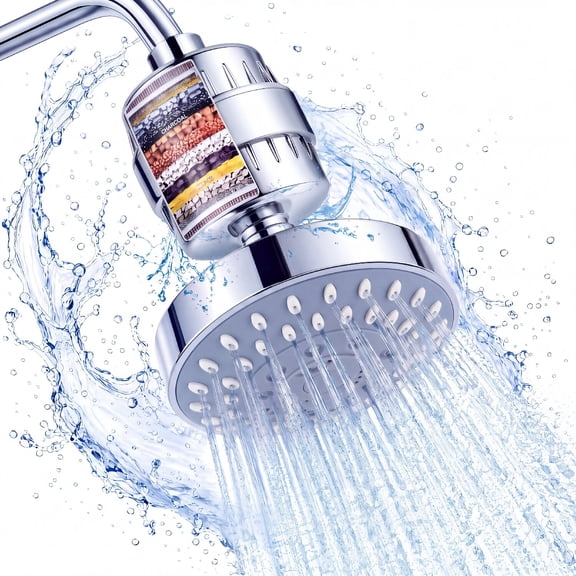 Rain Shower Head with Shower Filter, Filtered Shower Head for Hard Water 5 Spray Showerhead, 15 Stage Water Softener Filters, Remove Chlorine and Harmful Substances