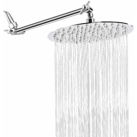 Rain Shower Head with 11'' Adjustable Arm, High Pressure Stainless Steel Rainfall Shower, Ultra-Thin Design - Boosting (8 Inch, Chrome)