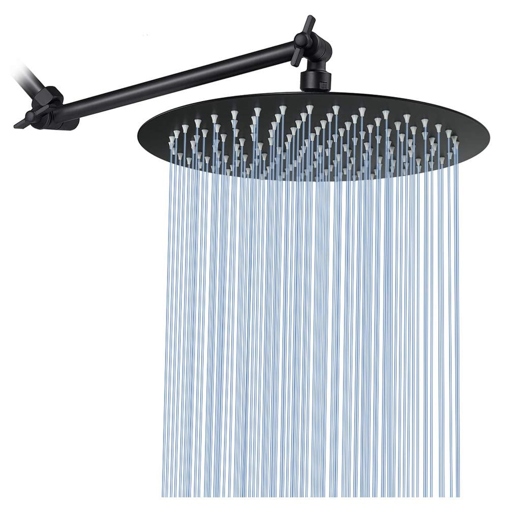 Rain Shower Head with 11 Inch Adjustable Arm, High Pressure Stainless Steel Rainfall Shower, Ultra-Thin Design, Pressure Boosting Chrome Finish