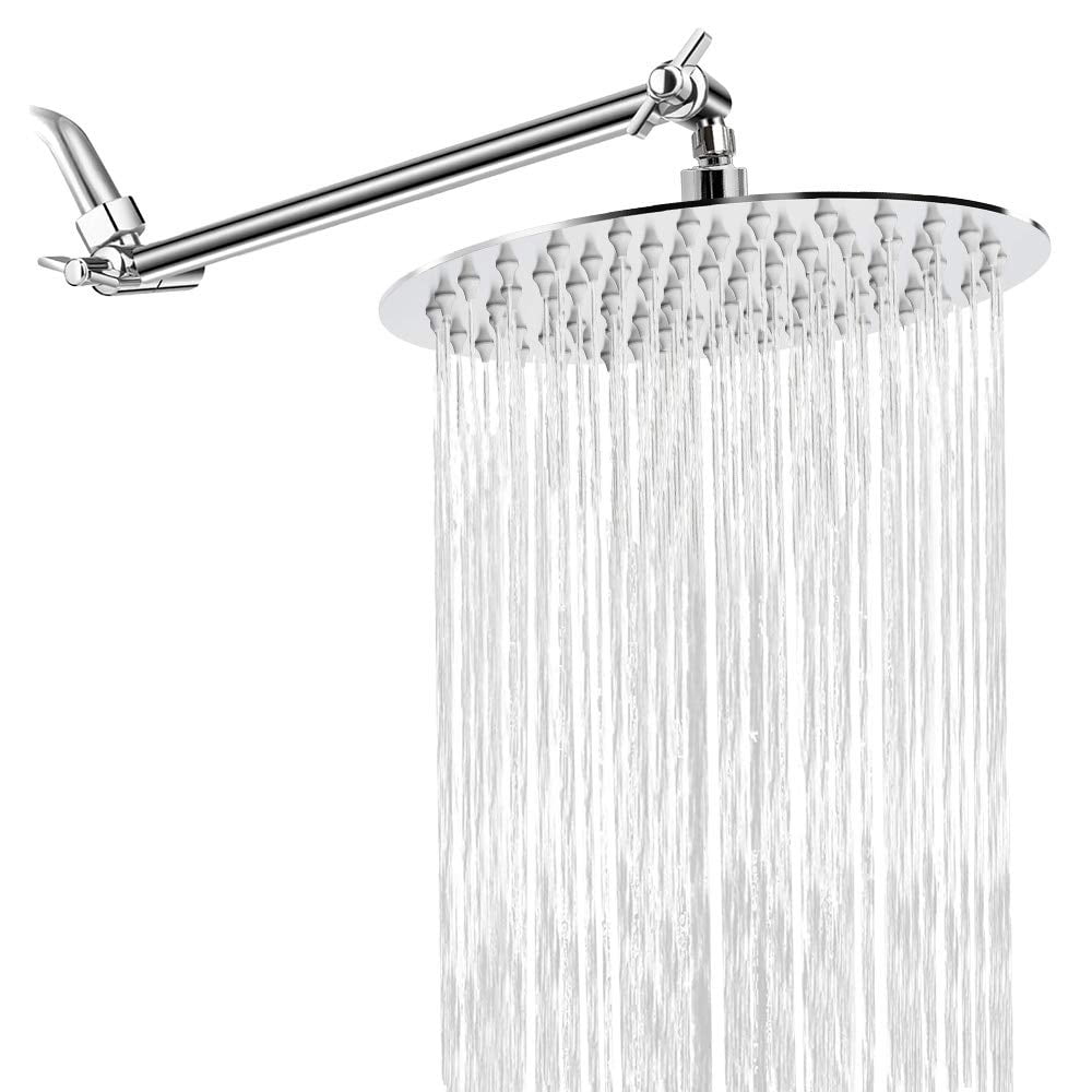 Rain Shower Head with 11 Inch Adjustable Arm, High Pressure Stainless Steel Rainfall Shower, Ultra-Thin Design, Pressure Boosting Chrome Finish
