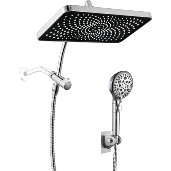 Rain Shower Heads with Handheld Combo,Fixed Showerhead&8-Mode Handheld Shower with 79 Inches Extra-long Stainless Steel Hose and Low- Adhesive Wall Mount for