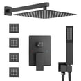 thumbnail image 1 of Rain Shower System with 4 Body Shower Spray Jets & Wall Mount 12'' Rainfall Shower & Hand Shower, Matte Black Overhead Full Body Shower Faucet with Jets & Valve, 1 of 8