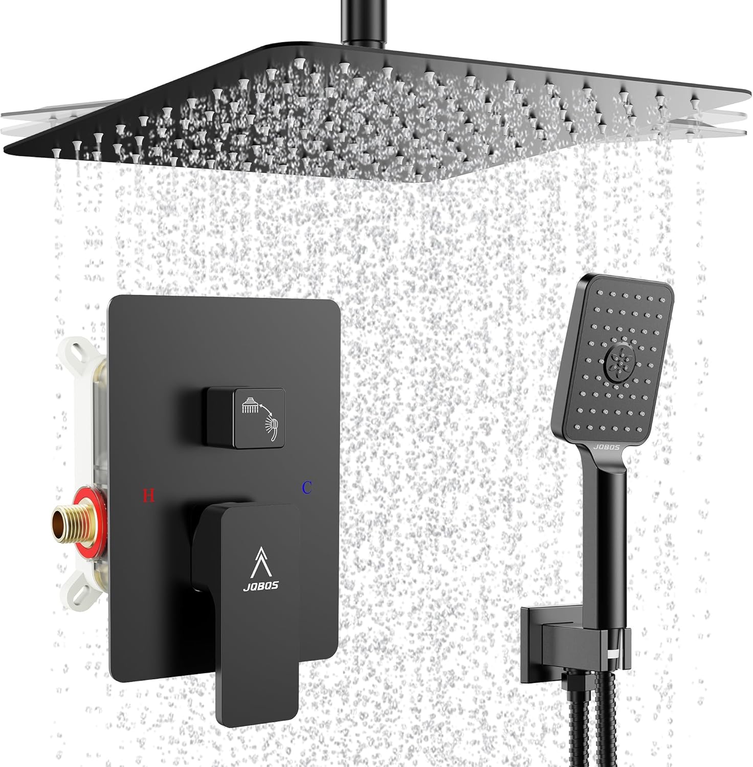 Rain Shower System Ceiling Mount Modern12 IN Bathroom Faucet Set Brass