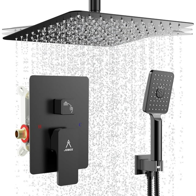 Rain Shower System Ceiling Mount Modern12 IN Bathroom Faucet Set Brass