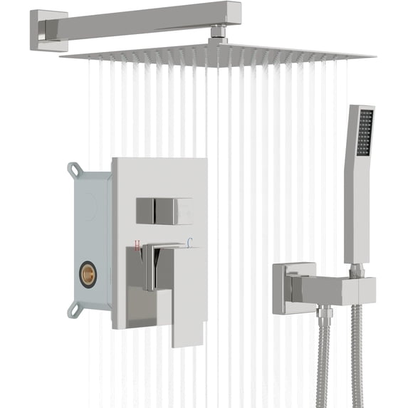 Rain Shower System Inch Faucet Set Brushed Nickel Finish Stainless Square Rainfall Shower Head with Handheld Solid Brass Valve Included