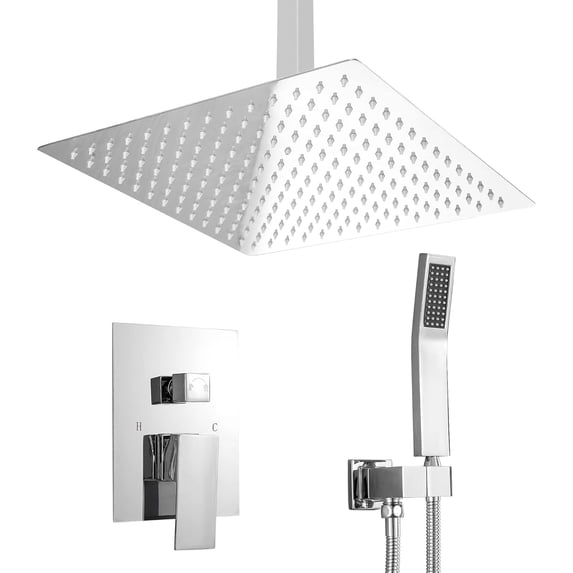 Rain Shower System Inch Faucet Set Brushed Nickel Finish Stainless Square Rainfall Shower Head with Handheld Solid Brass Valve Included