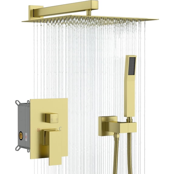 Rain Shower System Faucet Set Brushed Nickel Finish Stainless Square Rainfall Shower Head with Handheld Solid Brass Valve Included