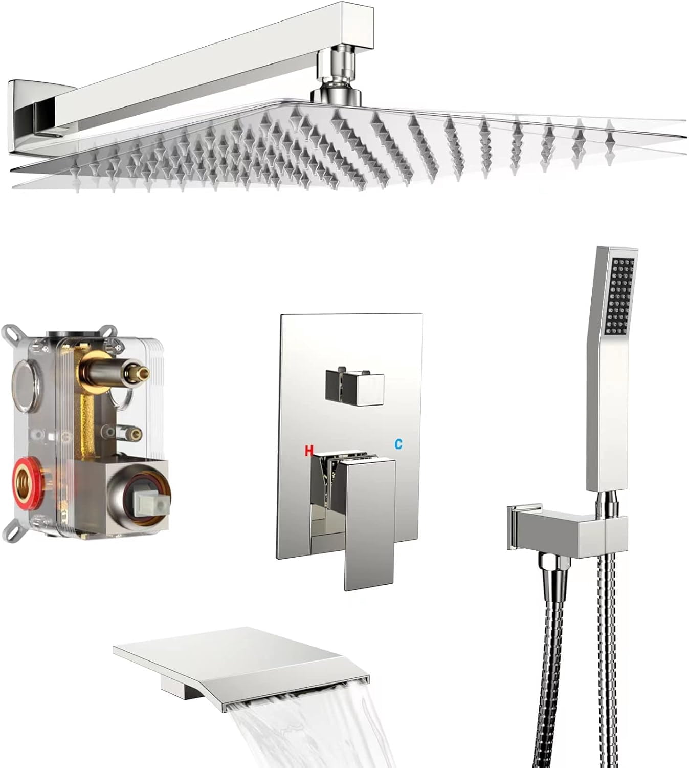 Rain Shower System Shower Head with Handheld Set for Bathroom Pressure ...