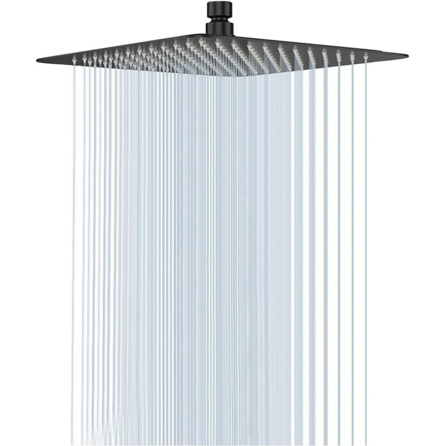 Rain Shower head, NearMoon High Flow Stainless Steel Square Rainfall ShowerHead, Waterfall Bath Shower Body Covering, Ceiling or Wall Mount (12 Inch, Matte Black)