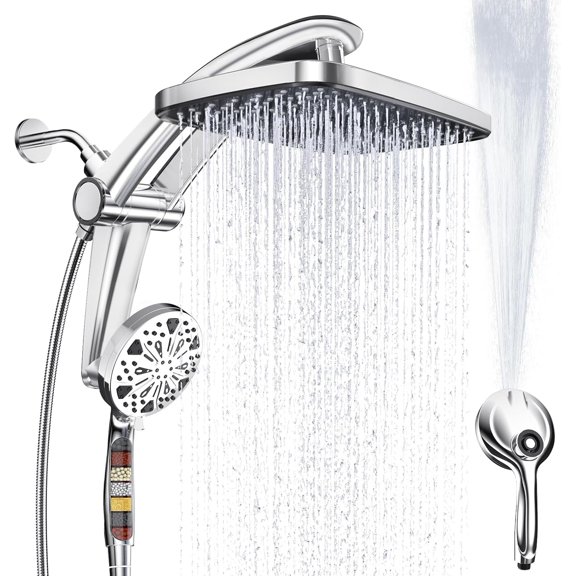 Rain Shower with filtered Handheld High rainfall Shower Heads with Handheld Combo Adjustable - stand daul shower -in Docking and Power Jets