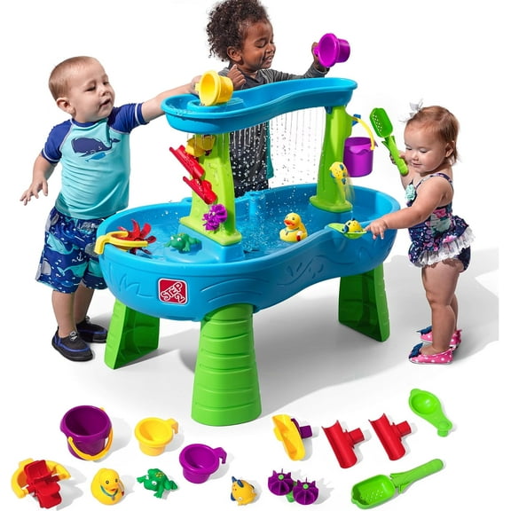 Rain Showers Splash Pond Toddler Water Table, Kids Water and Sand Activity Sensory Playset, Summer Outdoor Toys, 13 Piece Toy Accessories, For Toddles 1.5+ Years Old