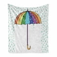 thumbnail image 1 of Rain Soft Flannel Fleece Blanket, Joyful Autumn Season Theme Cartoon Umbrella in Rainbow Colors Smiling During Rainfall, Cozy Plush for Indoor and Outdoor Use, 60" x 80", Multicolor, by Ambesonne, 1 of 6