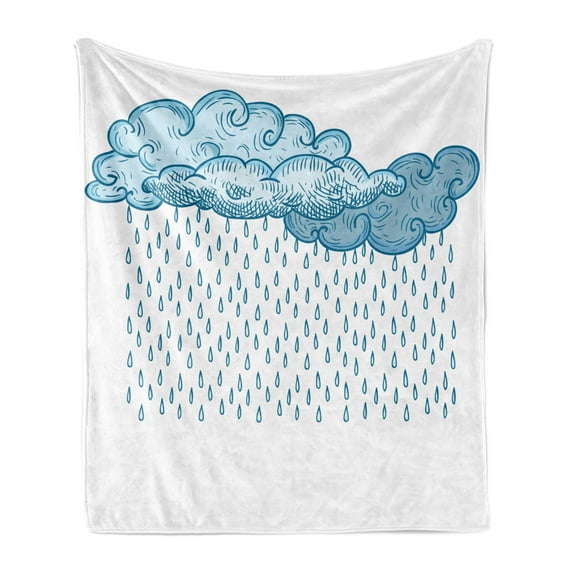 Rain Soft Flannel Fleece Throw Blanket, Abstract Funk Style Cloud Forms Made with Spiral Lines Twister Cyclone Drawing Print, Cozy Plush for Indoor and Outdoor Use, 70" x 90", Blue, by Ambesonne