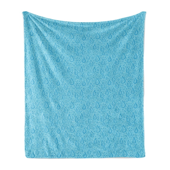 Rain Soft Flannel Fleece Throw Blanket, Calming Aquatic Colors Brush Stroked Linear Drop and Shades, Cozy Plush for Indoor and Outdoor Use, 50" x 60", Azure Blue Pale Blue, by Ambesonne