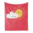thumbnail image 1 of Rain Soft Flannel Fleece Throw Blanket, Valentines Day Theme Cloud and Sun Pattern with Heart Shaped Rays, Cozy Plush for Indoor and Outdoor Use, 50" x 60", Dark Coral Mustard, by Ambesonne, 1 of 5