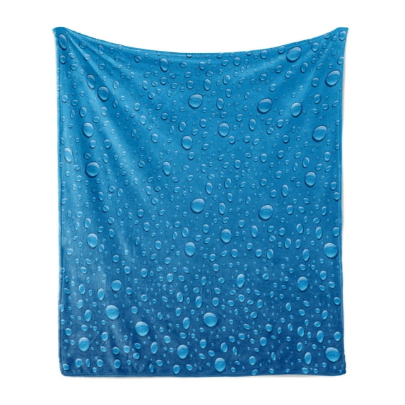 Rain Soft Flannel Fleece Throw Blanket, Water Drops on Glass Relaxing Ecology Purifying Fresh Water Monsoon Environment Image, Cozy Plush for Indoor and Outdoor Use, 60" x 80", Blue, by Ambesonne