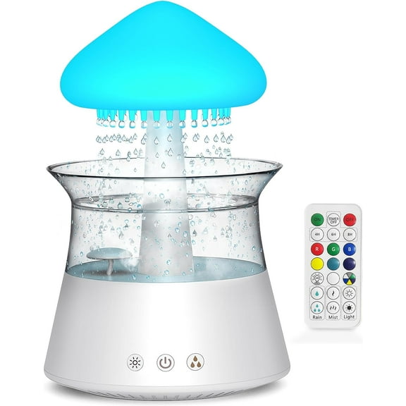 Rain Sound Humidifier with Remote-Controlled Waterfall Lamp and 7-Color Mushroom Light