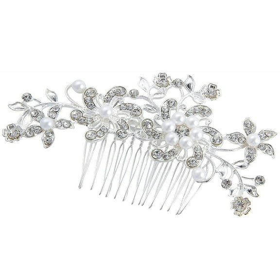 Rain&Star Bridal Hair Clip Silver Bridal Hair Clips Hair Accessories Pearl Wedding Fancy Hair Clips Metal Hair Snap Clips Rainbow Hair Comb Clips Small Mega Clip Ponytail Hair Clip for Women