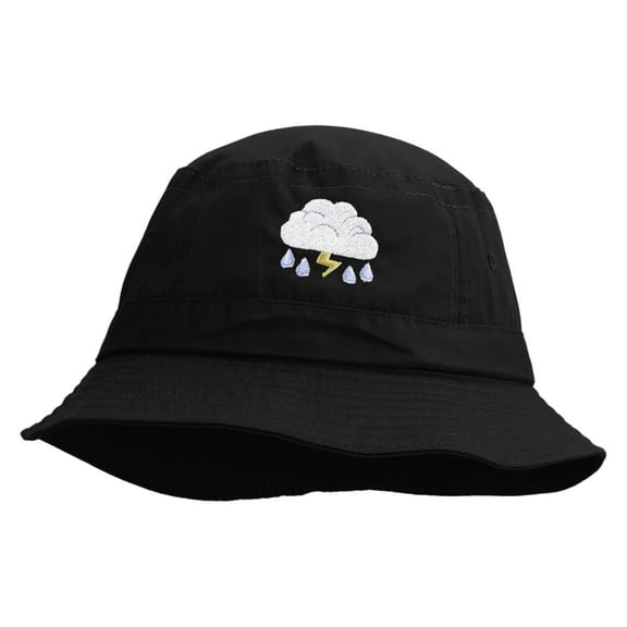 Rain Storm Embroidered Pigment Dyed Bucket Hat - Black OSFM