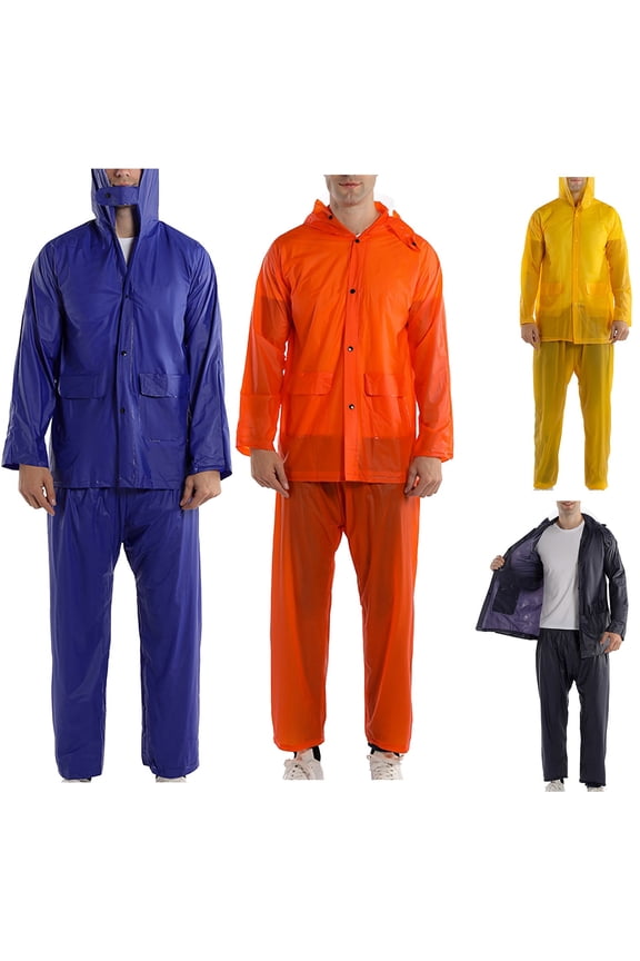 Rain Suit for Adults - Transparent Raincoat with Pants Set, Waterproof & Windproof Full Body Protection for Outdoor Work, Storms, and Heavy Duty Use(Navy),Ccwuwei