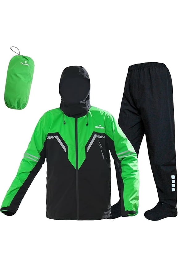 Rain Suit for Men,2 Piece Breathable Waterproof Packable Rain Gear,Lightweight Rain Jacket Pants Rainwear Suit Hiking Cycling(Green,XXX-Large)