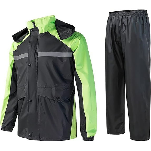 Rain Suits For Men Waterproof High Visibility Breathable Reflective Work Rain Jacket Pants for All-Sport Farm Fishing Motorcycle,Green,XL
