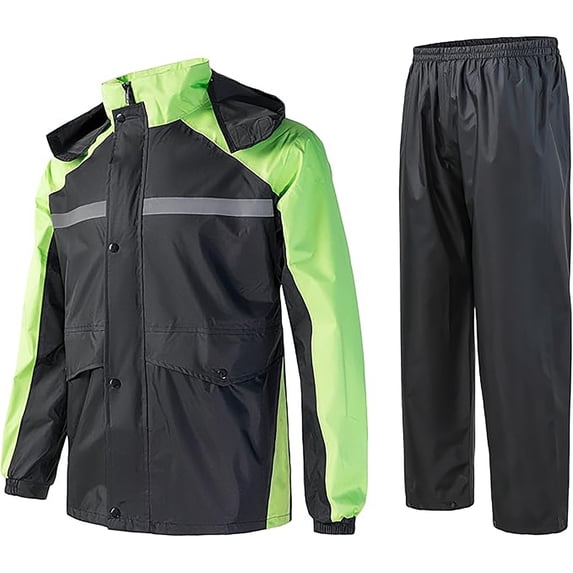 Rain Suits For Men Waterproof High Visibility Breathable Reflective Work Rain Jacket Pants for All-Sport Farm Fishing Motorcycle,Green,XXL